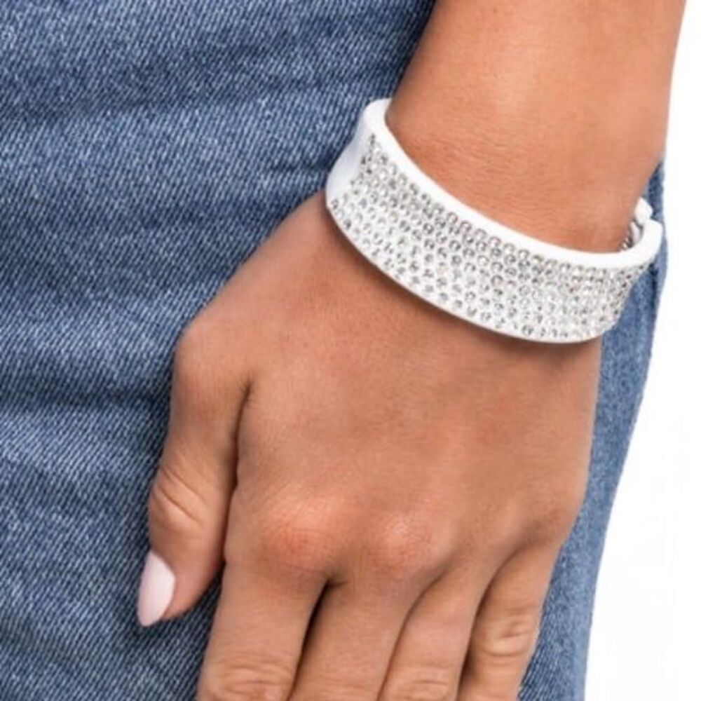 Paparazzi Sprinkling Studs Cuff Bracelet White Rhinestones Hinge Closure New